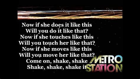 A catchy pop song about dancing and sex, with repeated chorus of "shake, shake, shake". Read the lyrics, watch the video, and see the comments from fans and critics on Songfacts.